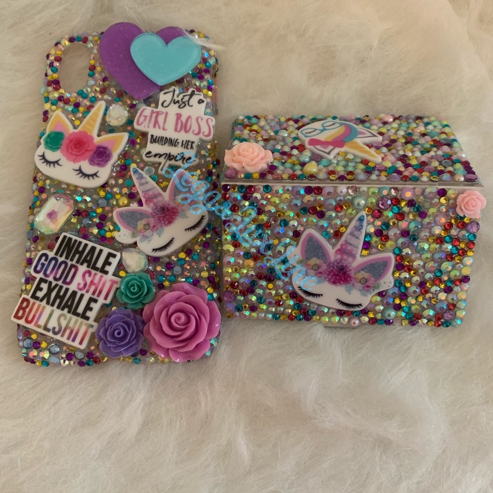 Unicorn phone case with matching card holder
